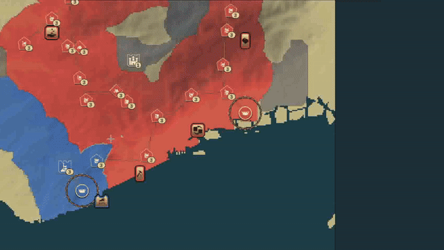 Palisade battle at Ichi-no-Tani, showing advances drawn across a historical map and the resulting frontline
